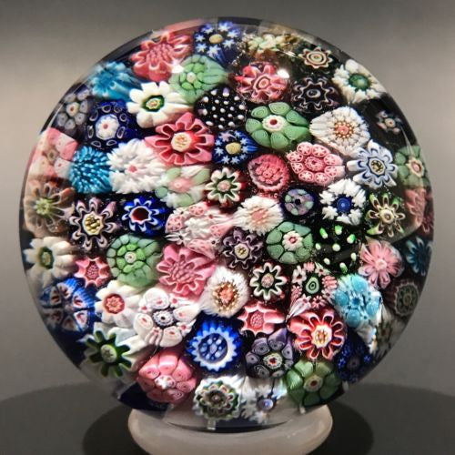Miniature Antique Clichy Art Glass Paperweight Close Packed Millefiori in Staves