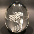 Signed Steuben Art Glass Paperweight Spiral Latticino Air Twist Upright Egg