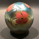Vintage Vandermark Art Glass Paperweight Iridescent Surface Decorated Flowers