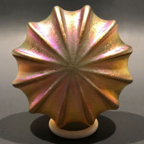 Signed Robert Held Art Glass Paperweight Pressed Golden/Purple Iridesc