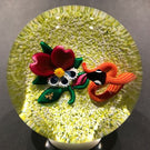 Signed Charles Kaziun Jr. Art Glass Paperweight Snake W/ Pansy & Gold Bee