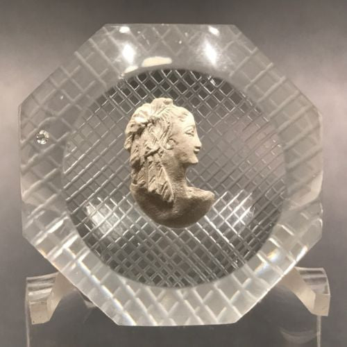 Vintage Pairpoint Art Glass Paperweight  Faceted Sulphide Bust of a Woman