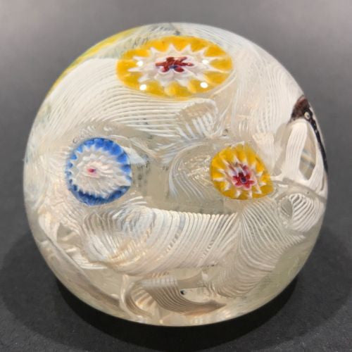 Vintage Murano Fratelli Toso Art Glass Paperweight Millefiori on Lace Ground