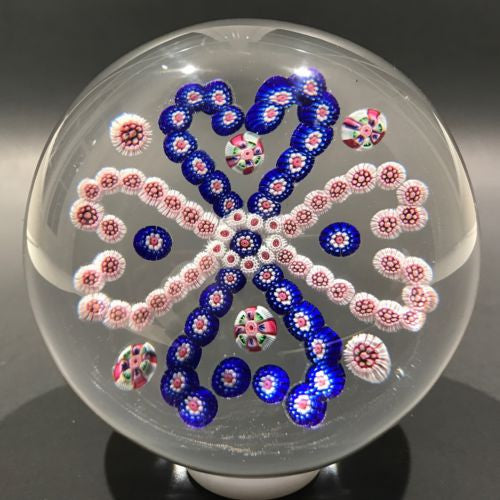 Huge Antique Baccarat Art Glass Paperweight Complex Millefiori Heart Garland