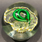 Rare Vintage Murano Art Glass Paperweight Coiled Snake in Yellow & White Basket