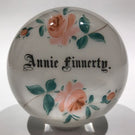 Antique Albert Graeser Art Glass Paperweight Hand painted Rose Name Plaque