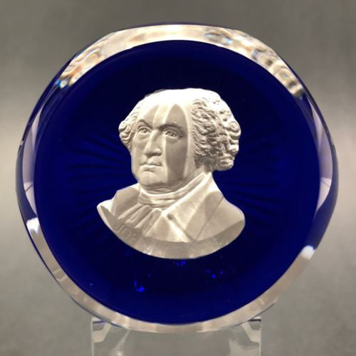 Vintage Cristal D Albert Faceted Art Glass Paperweight John Adams Sulphide