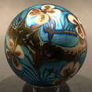Early 1976 Orient Flume Art Glass Paperweight Iridescent Blue Floral Design