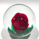 Rare Vintage Murano Art Glass Paperweight Ruby Red Crimp Rose