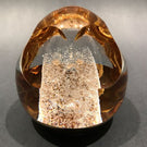 Signed Orrefors Faceted Art Glass Paperweight Gold Plated Modern Design