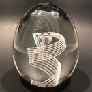 Signed Steuben Art Glass Paperweight Spiral Latticino Air Twist Upright Egg