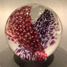 Signed Glass Eye Studio GES Modern Art Glass Paperweight Purple Maroon Bubbles