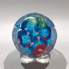 Vintage Murano Faceted Art Glass Paperweight Icepick Millefiori Flowers on Blue