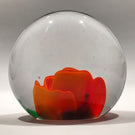 Rare Murano Art Glass Paperweight Large Orange Crimp Rose