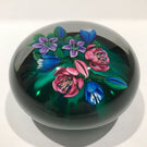 Signed Ken Rosenfeld Art Glass Paperweight Lampworked Floral Bouquet on Green