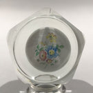 Vintage Murano Faceted Art Glass Paperweight Encased Floral Plaque