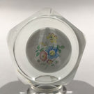 Vintage Murano Faceted Art Glass Paperweight Encased Floral Plaque
