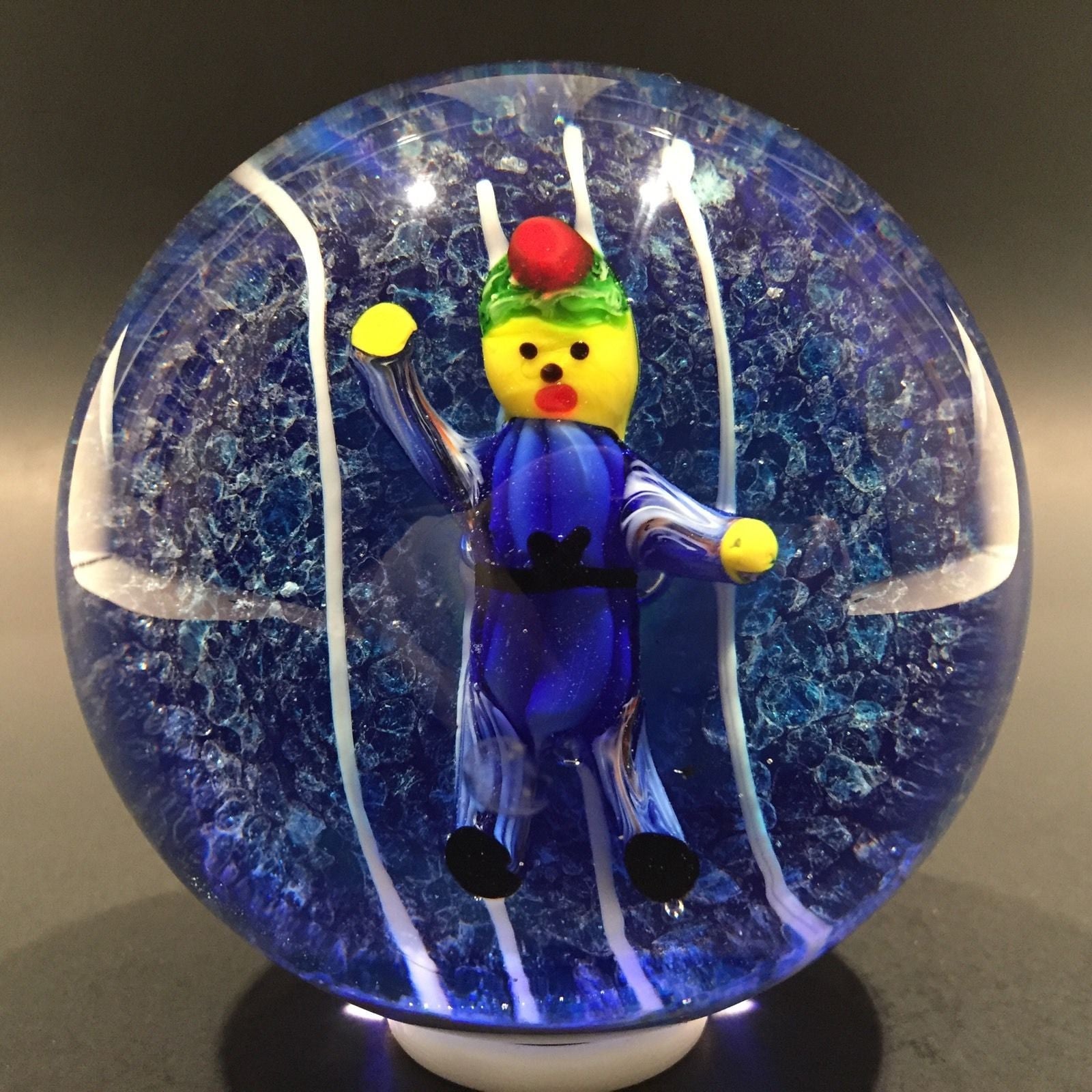 Unusual Murano or Chinese Art Glass Paperweight Lampworked Jester