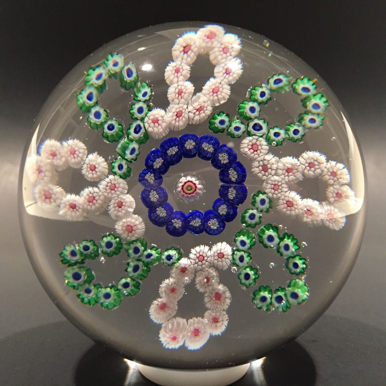 Large Antique Baccarat Art Glass Paperweight Complex Millefiori Garland