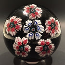 Large Vintage Murano Art Glass Paperweight Millefiori on Black with Pink Torsade