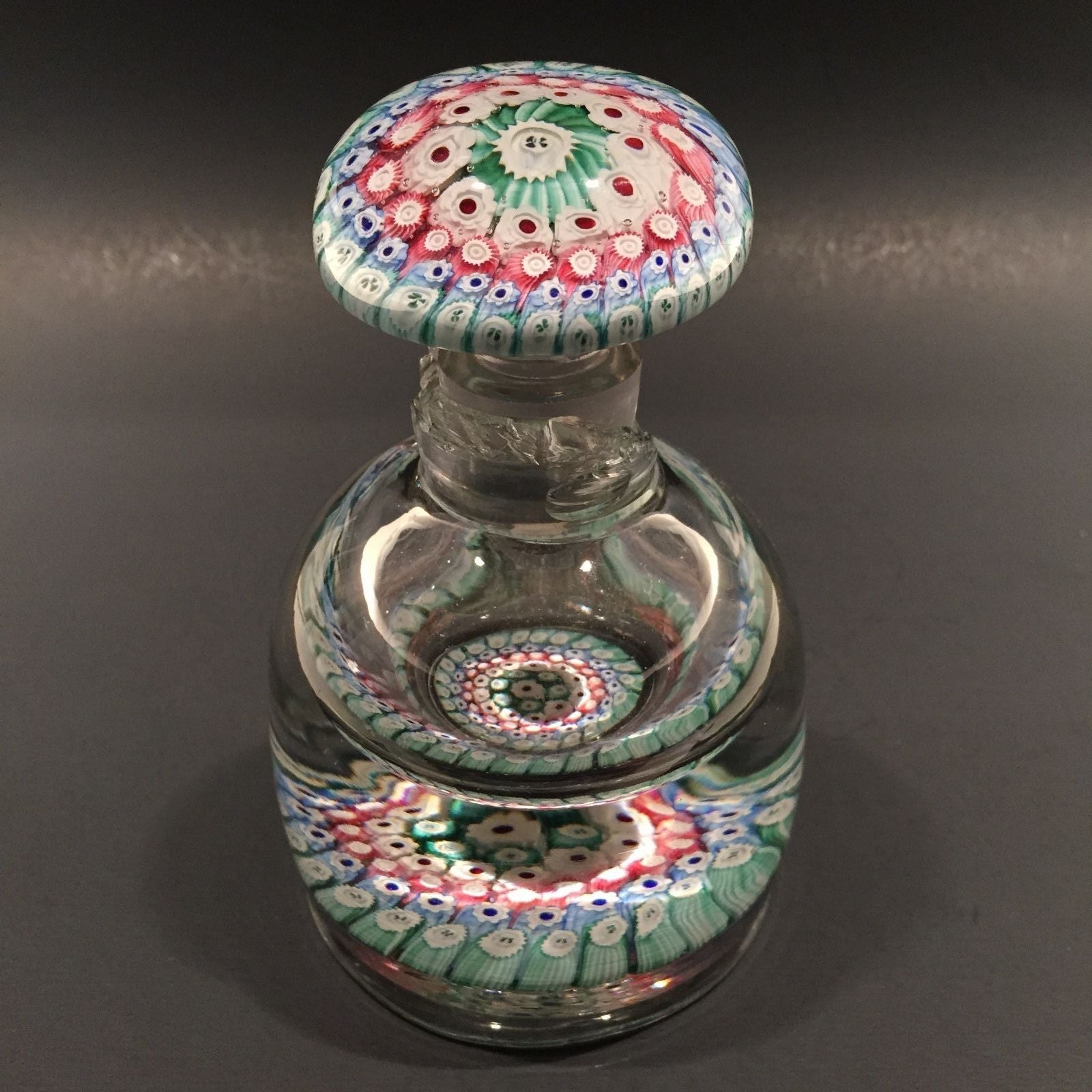 Old English Richardson Art Glass Paperweight Bottle Concentric Millefiori Damage