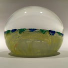Rare Vintage Gentile Art Glass Paperweight Millefiori Green Butterfly on Yellow