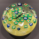 Rare Vintage Gentile Art Glass Paperweight Millefiori Green Butterfly on Yellow