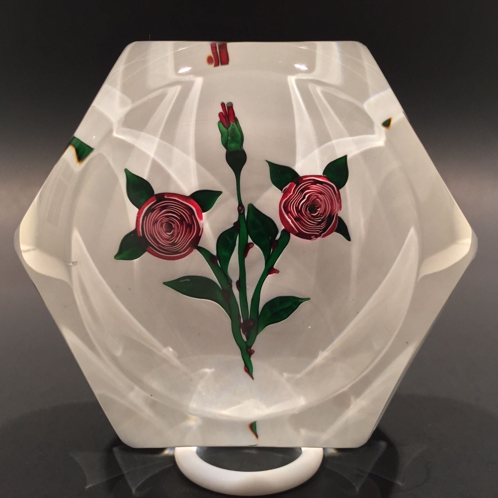 Vintage Saint Louis Art Glass Paperweight Clichy-type Roses on White Ground