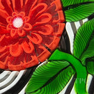 John Deacons Glass Art Paperweight Flamework Red Pompom Flower on Black & White Swirl