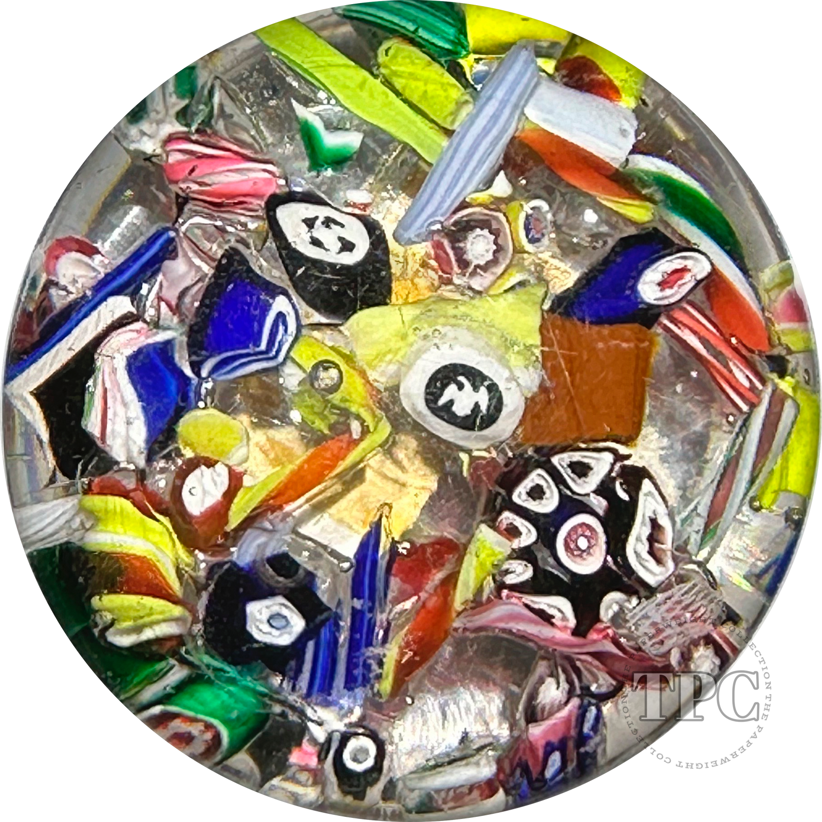 Antique New England Glass Co. (NEGC) Glass Art Paperweight Complex Millefiori End of Day Scramble with Eagle Silhouette Canes