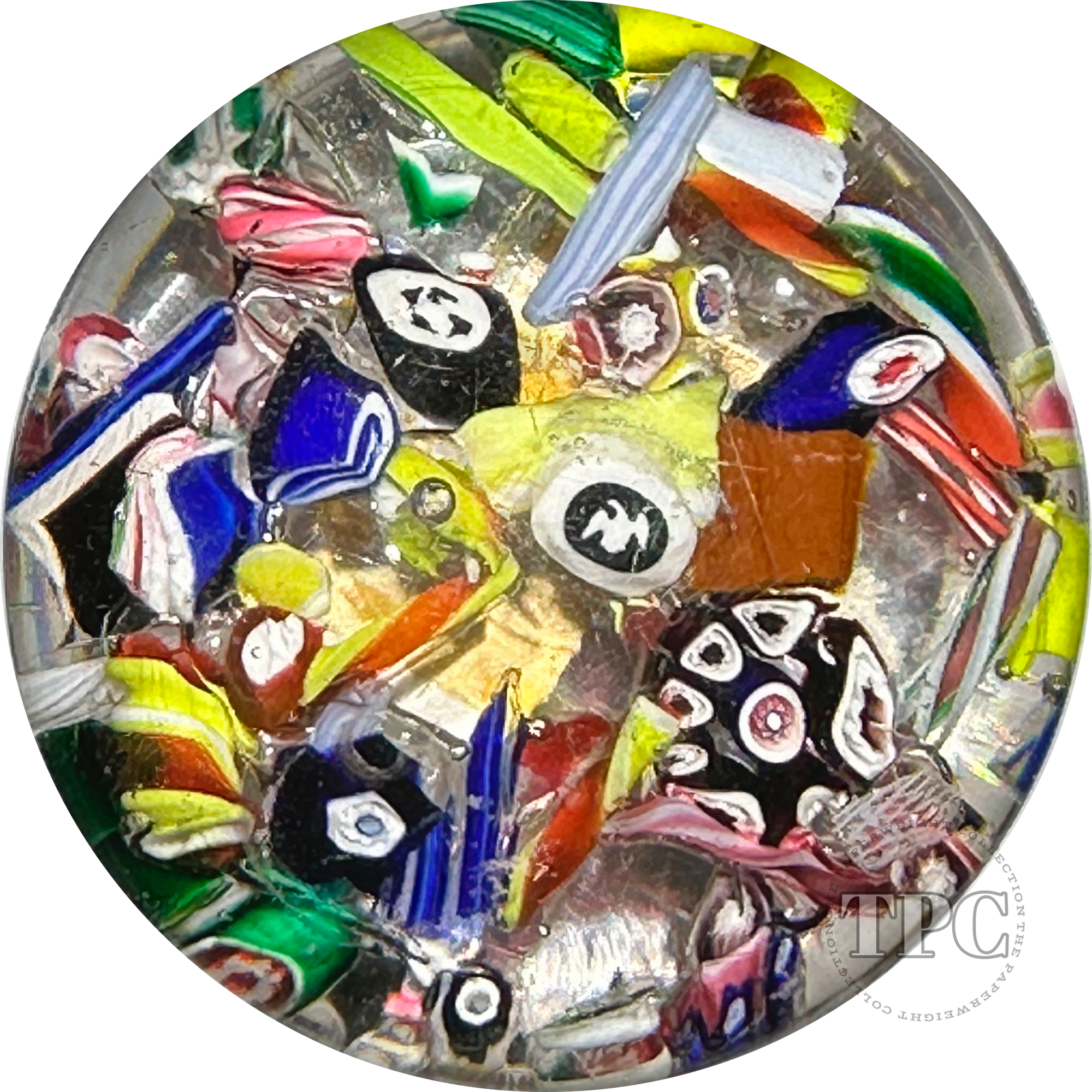 Antique New England Glass Co. (NEGC) Glass Art Paperweight Complex Millefiori End of Day Scramble with Eagle Silhouette Canes