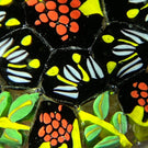 Vintage Murano Fratelli Toso Glass Art Paperweight Murrine Fruit. Leaves & Berries on Aventurine Cushion
