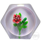 Saint-Louis 1978 Glass Art Paperweight Flamework Red Rose on Opaque Lavender Colored Ground