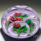 Saint-Louis 1978 Glass Art Paperweight Flamework Red Rose on Opaque Lavender Colored Ground