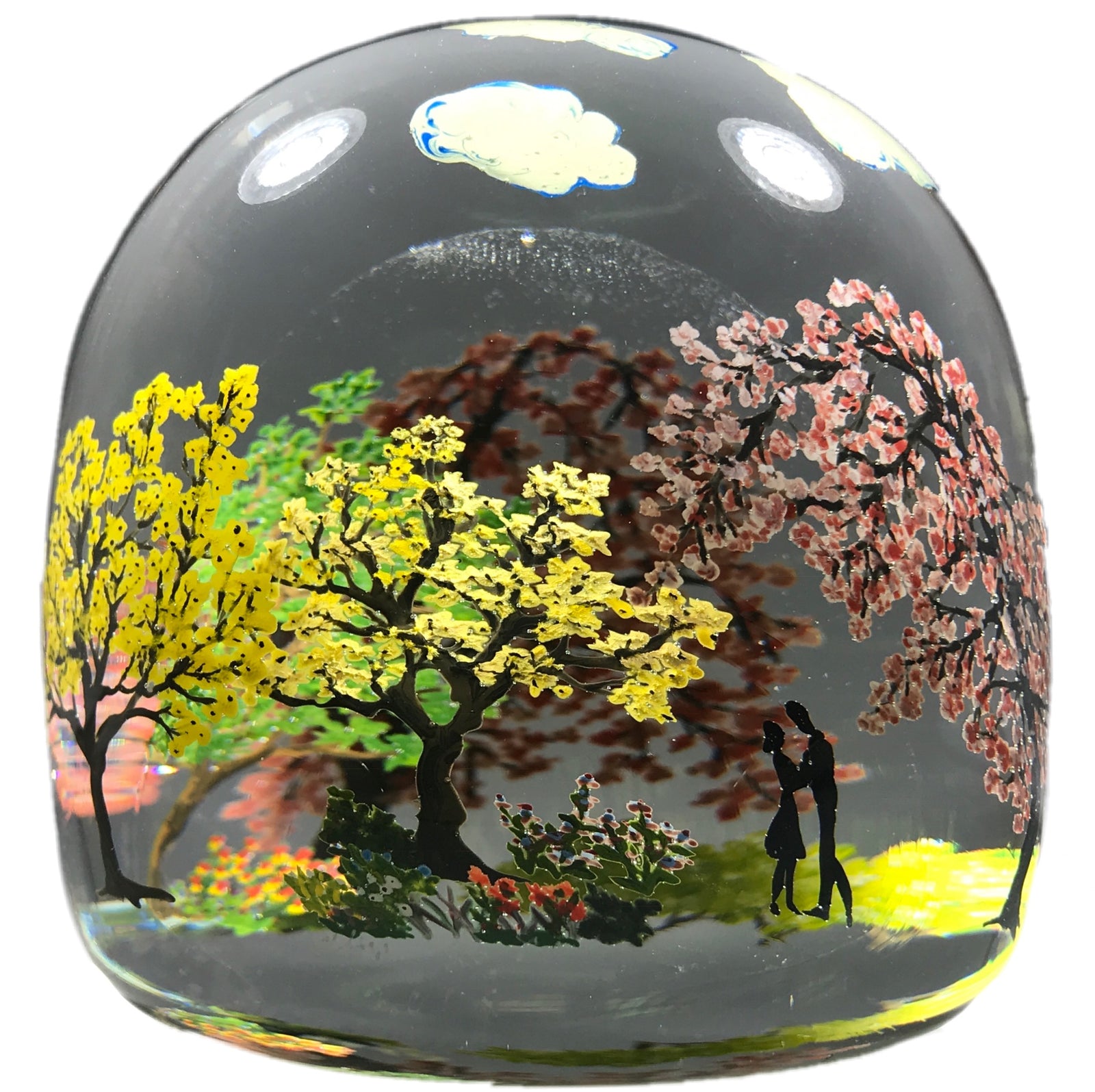 Contemporary Alison Ruzsa Art Glass Paperweight Encapsulated Hand Painted Central Park Scene