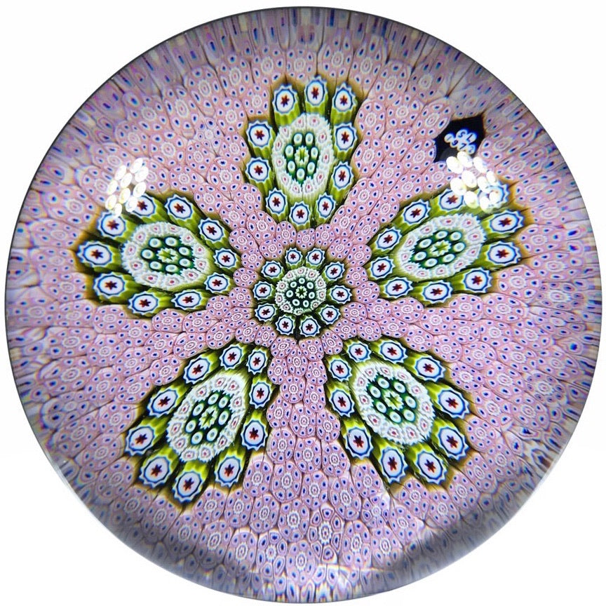 Vintage Saint-Louis Art Glass Paperweight Pink Carpet Ground Roundel Design