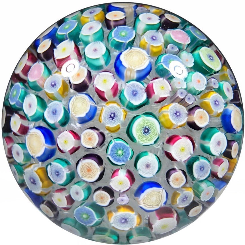 John Deacons 2018 Art Glass Paperweight Medium Closepack Rose Millefiori