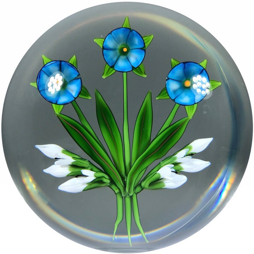 Signed Chris Buzzini Art Glass Paperweight Lampwork Flower Bouquet