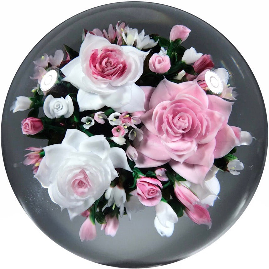 Super Magnum Rick Ayotte Double Sided Art Glass Paperweight lampwork Rose Bouquet