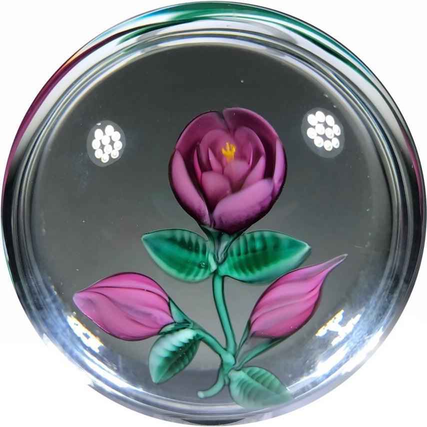 Signed Randall Grubb Art Glass Paperweight Lampwork Rose Bouquet