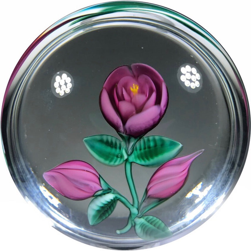 Signed Randall Grubb Art Glass Paperweight Lampwork Rose Bouquet
