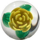 Rare Signed Charles Kaziun Jr Art Glass Paperweight Botton Yellow Crimp Rose