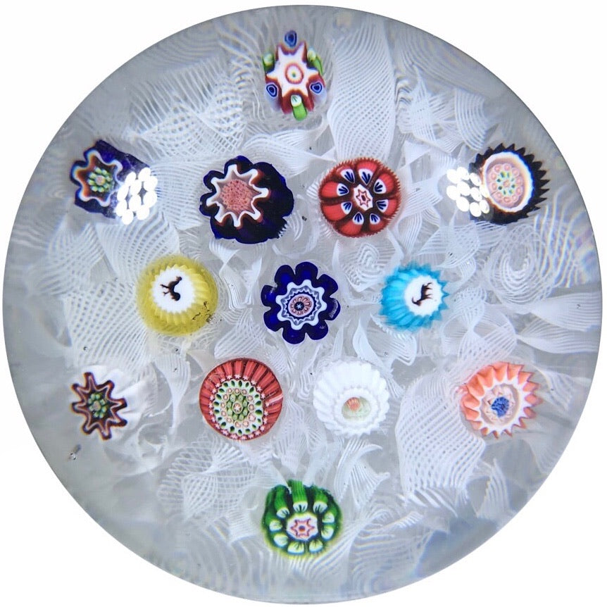 Antique Baccarat Art Glass Paperweight Spaced Complex Millefiori W/ Silhouette Canes