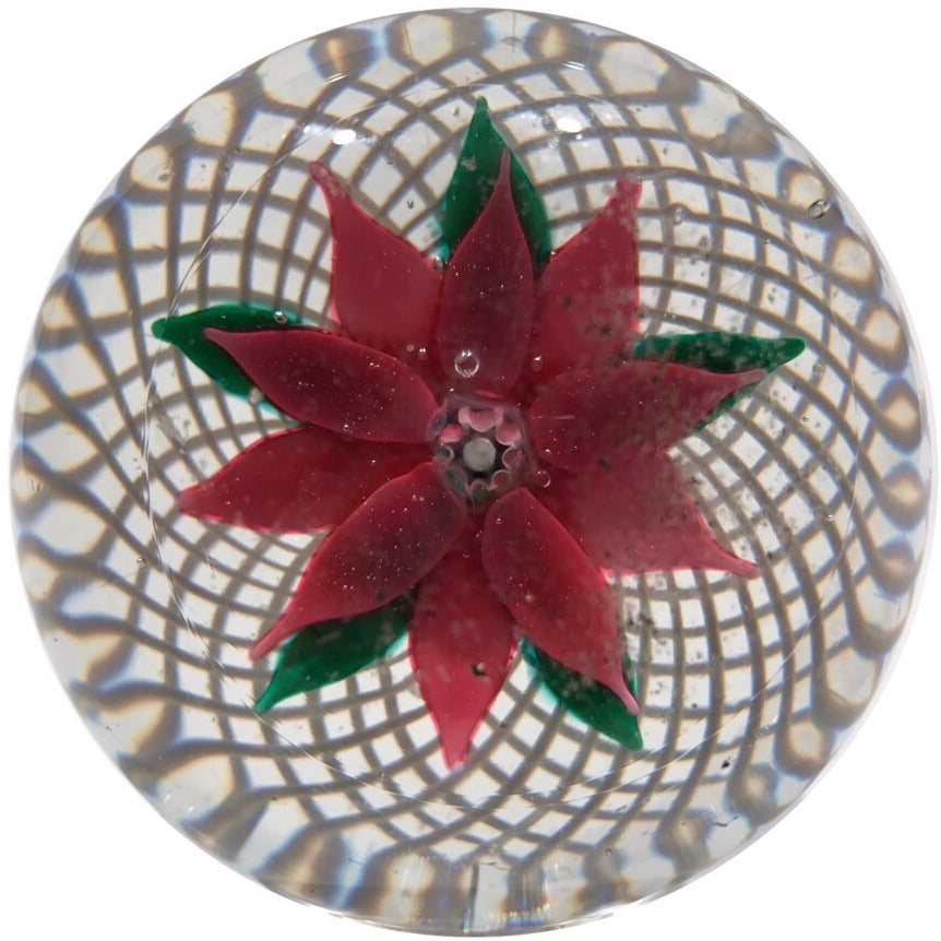 Antique New England Glass Co. NEGC Art Glass Paperweight Poinsettia on Basket
