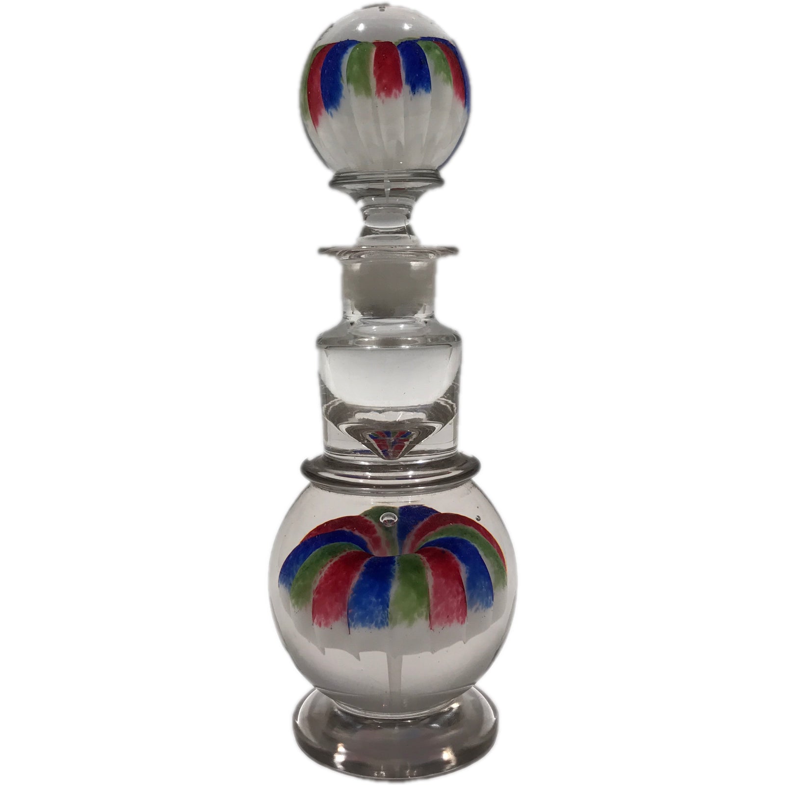 Antique Millville Art Glass Paperweight Bottle Inkwell Red Blue Green Umbrella