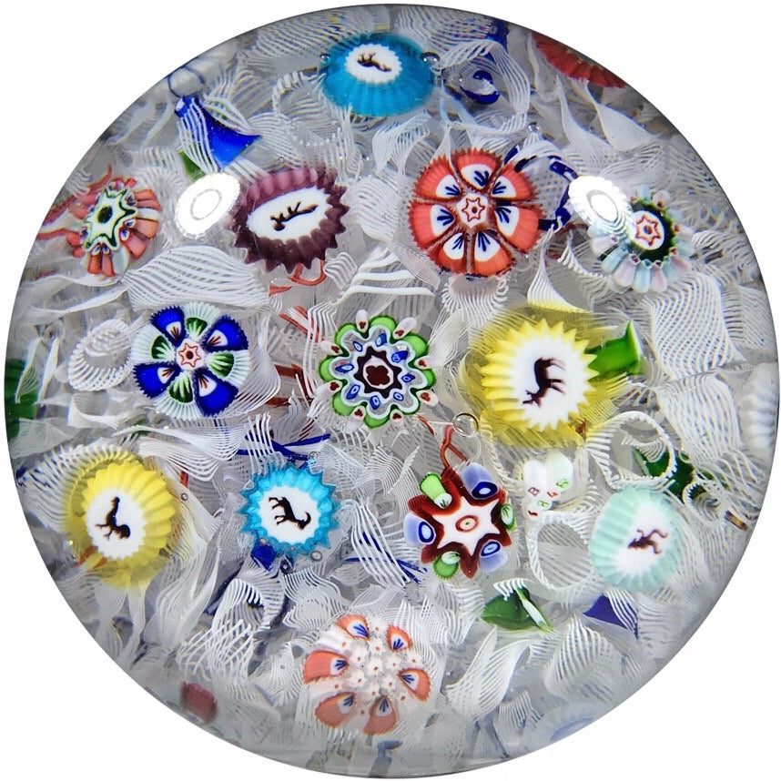 Antique Baccarat Art Glass Paperweight Spaced Complex Millefiori W/ Silhouette Canes