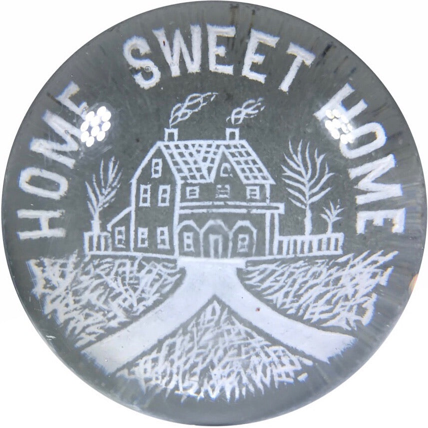 Antique Millville Art Glass Paperweight Detailed Home Sweet Home White Frit