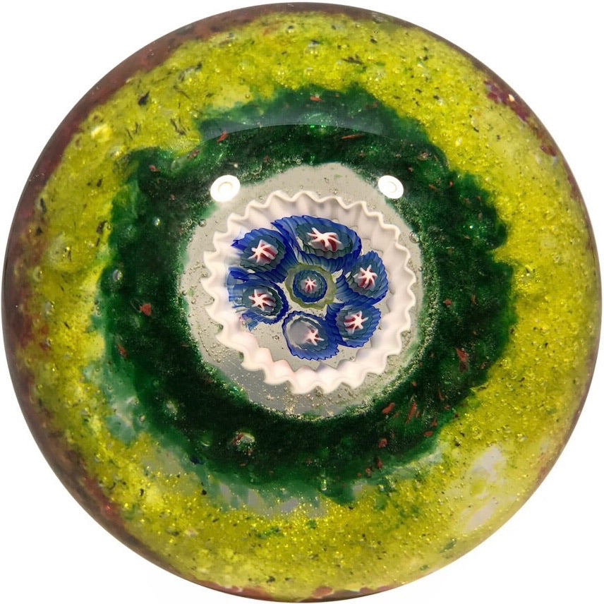 Signed Val St. Lambert Art Glass Paperweight Large Complex Millefiori Center