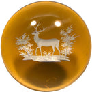 Antique Baccarat/Bohemian Art Glass Paperweight Engraved Amber Flash Stag
