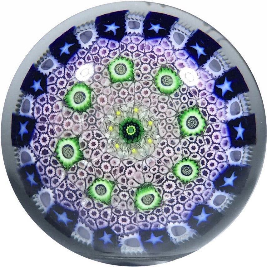 Drew Ebelhare 1996 Art Glass Paperweight Concentric Millefiori w/ Rose Canes in Stave Basket